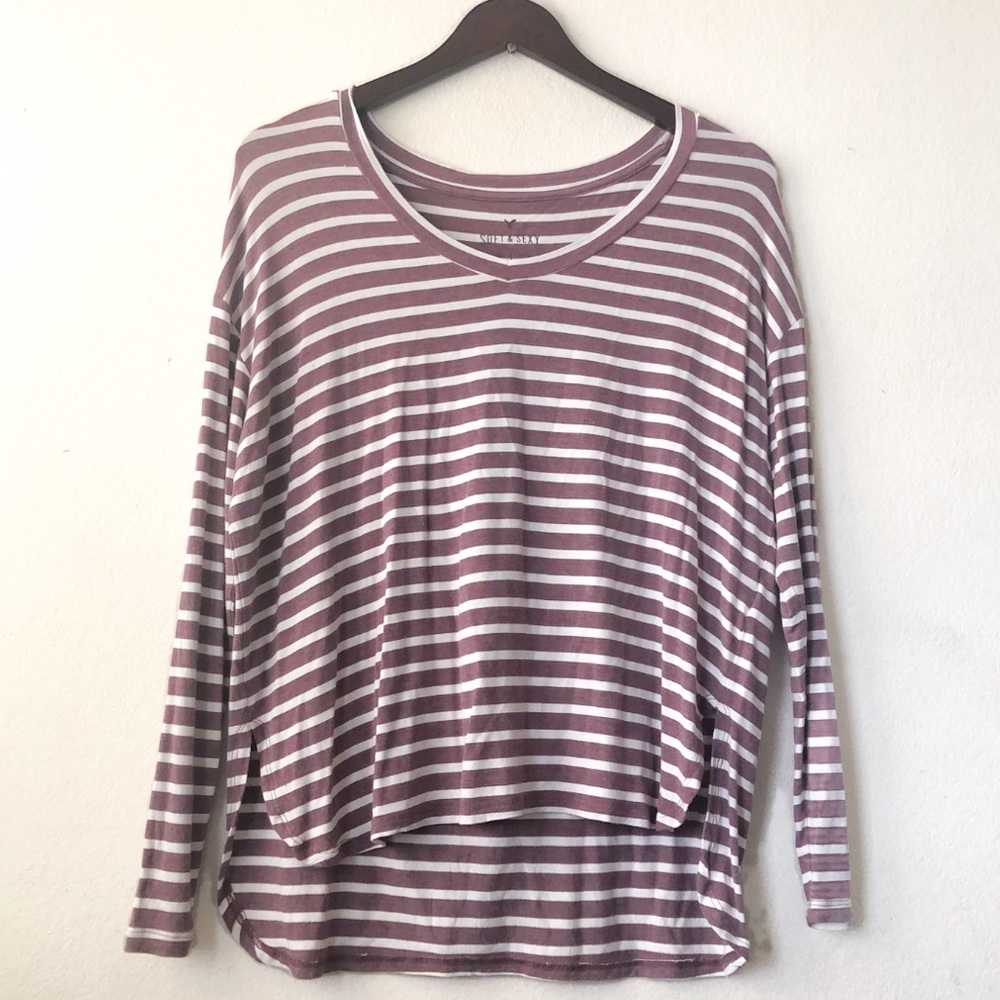 AEO Soft & Sexy Striped V-Neck Long Sleeve Top